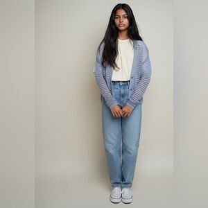 Max Studio Open Knit Button-Front Cardigan – Size L – Lavender Blue